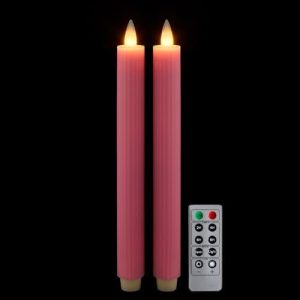 Electra Flameless Taper Candles | Flickering 3D Moving Flame | Remote & Timer | Battery Operated | 9 Inch Pink Vertical