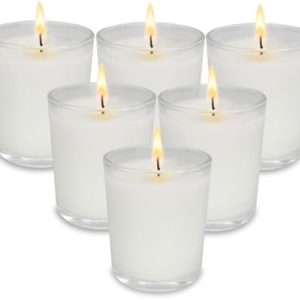 Set of 6 White Votive Candles | Unscented Soy Wax | Ideal for Home Décor, Weddings, Spa, Holidays, and Parties | Clear G