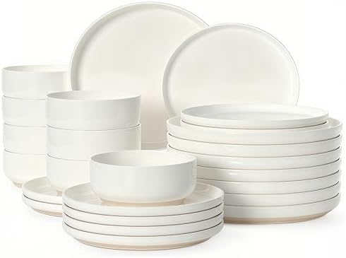 Ceramic Dinnerware Sets for 4 | Scratch Resistant 12-Piece Dish Set | Microwave & Dishwasher Safe | Elegant Cream White