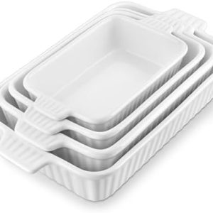MALACASA Casserole Dishes for Oven - Porcelain Baking Dishes Set of 4 - Deep Rectangular Lasagna Pans with Handles - Per