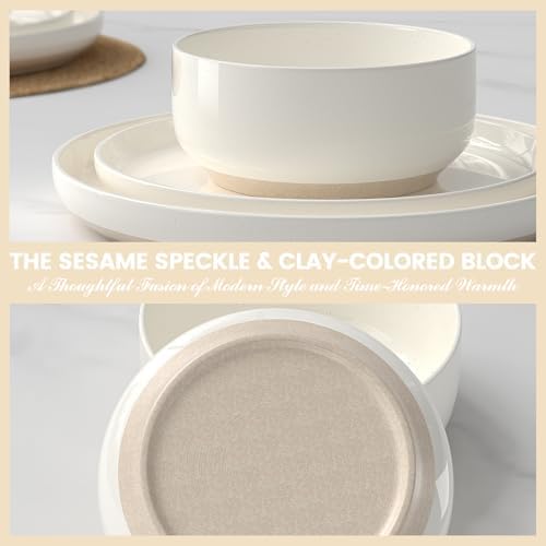 Ceramic Dinnerware Sets for 4 | Scratch Resistant 12-Piece Dish Set | Microwave & Dishwasher Safe | Elegant Cream White