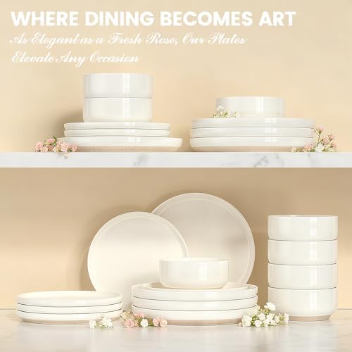 Ceramic Dinnerware Sets for 4 | Scratch Resistant 12-Piece Dish Set | Microwave & Dishwasher Safe | Elegant Cream White