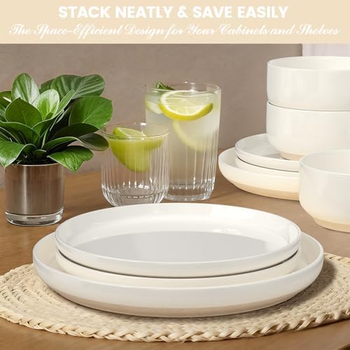 Ceramic Dinnerware Sets for 4 | Scratch Resistant 12-Piece Dish Set | Microwave & Dishwasher Safe | Elegant Cream White
