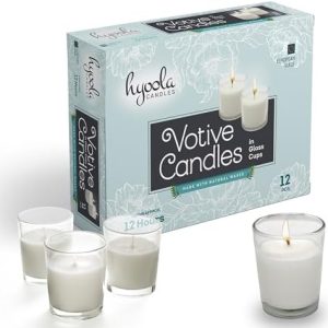 Hyoola White Votive Candles - Unscented 12 Pack - 12 Hour Burn Time - Elegant European Glass Votives for Home Decor