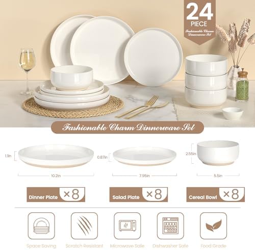 Ceramic Dinnerware Sets for 4 | Scratch Resistant 12-Piece Dish Set | Microwave & Dishwasher Safe | Elegant Cream White