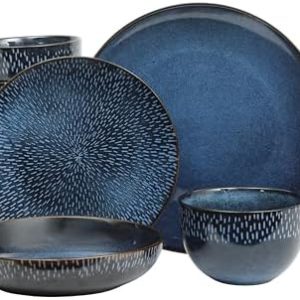 Gibson Elite Matisse Dinnerware Set – 16-Piece Blue Stoneware Set for 4 – Microwave & Dishwasher Safe – Rustic Modern De