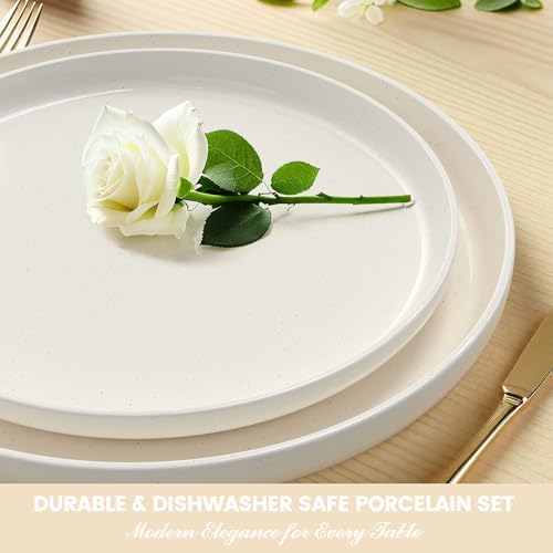 Ceramic Dinnerware Sets for 4 | Scratch Resistant 12-Piece Dish Set | Microwave & Dishwasher Safe | Elegant Cream White
