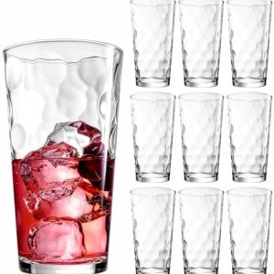 Home Essentials Highball Drinking Glasses Set of 10 | 17 Oz Glassware for Water, Juice, Cocktails, Iced Tea | Durable, S