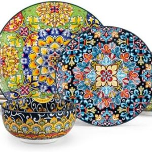 Vancasso 12-Piece Dinnerware Set - Porcelain Plates & Bowls for 4, Microwave & Dishwasher Safe, Scratch Resistant, Bohem