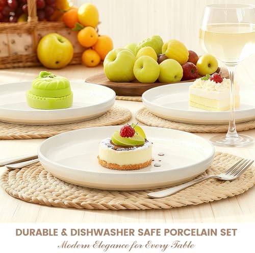 Ceramic Dinnerware Sets for 4 | Scratch Resistant 12-Piece Dish Set | Microwave & Dishwasher Safe | Elegant Cream White