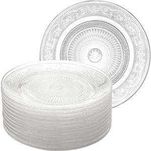 Frcctre 12 Pack Glass Salad Plates - 7 Inch Dessert & Appetizer Plates for Fruit & Snacks - Elegant Carved Pattern Dinne