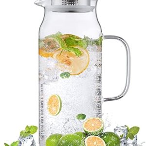 Bivvclaz 2 Liter Glass Pitcher with Lid - Versatile Carafe for Hot/Cold Water, Iced Tea, Coffee, Juice - Perfect for Ent