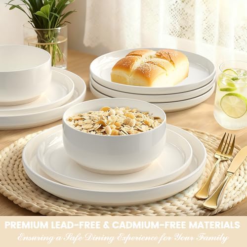 Ceramic Dinnerware Sets for 4 | Scratch Resistant 12-Piece Dish Set | Microwave & Dishwasher Safe | Elegant Cream White